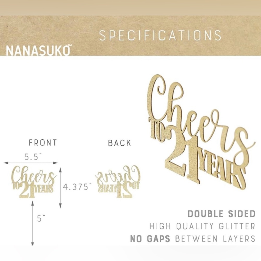 Cake Topper “Cheers to 21 Years” by Nanasuko - Picture 2 of 5